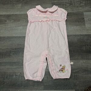 Vintage Walt Disney Embroidered Winnie The Pooh Baby Pink One Piece Outfit  6M